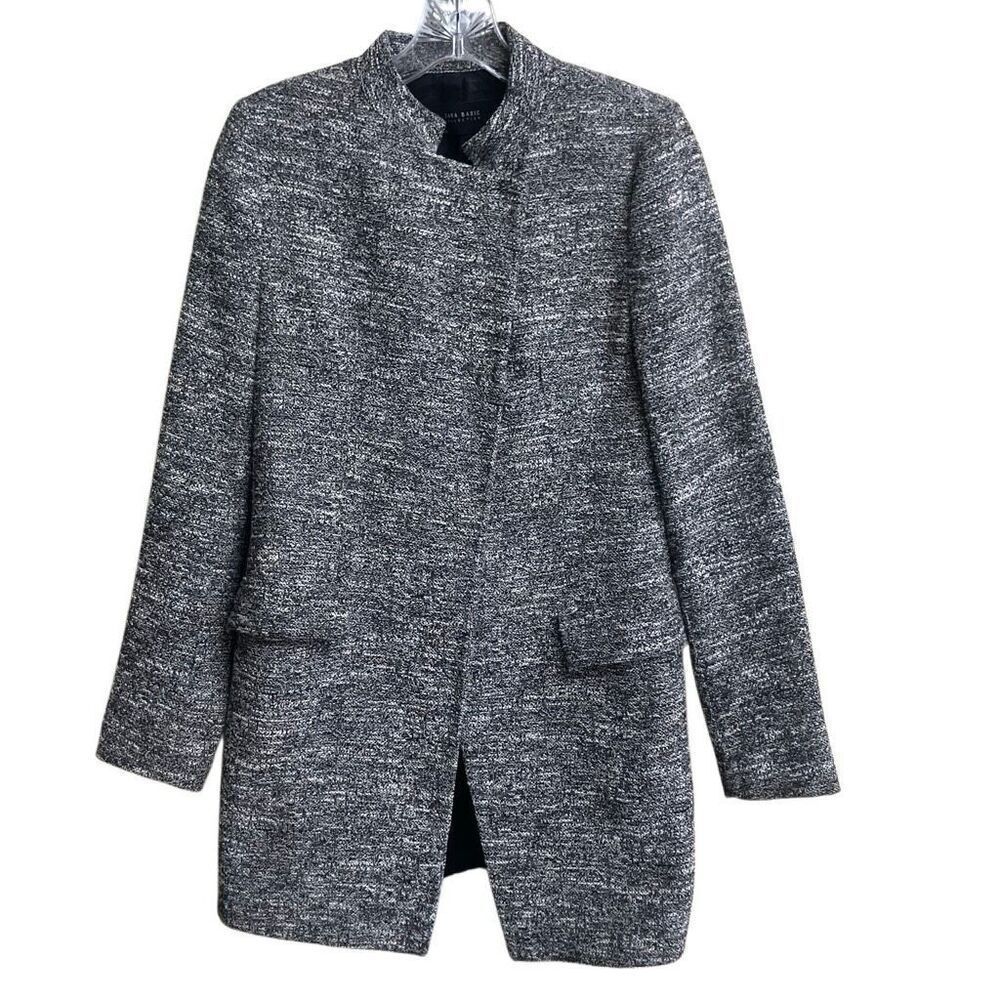 Zara double-breasted flecked frock tweed coat cotton blend medium #698